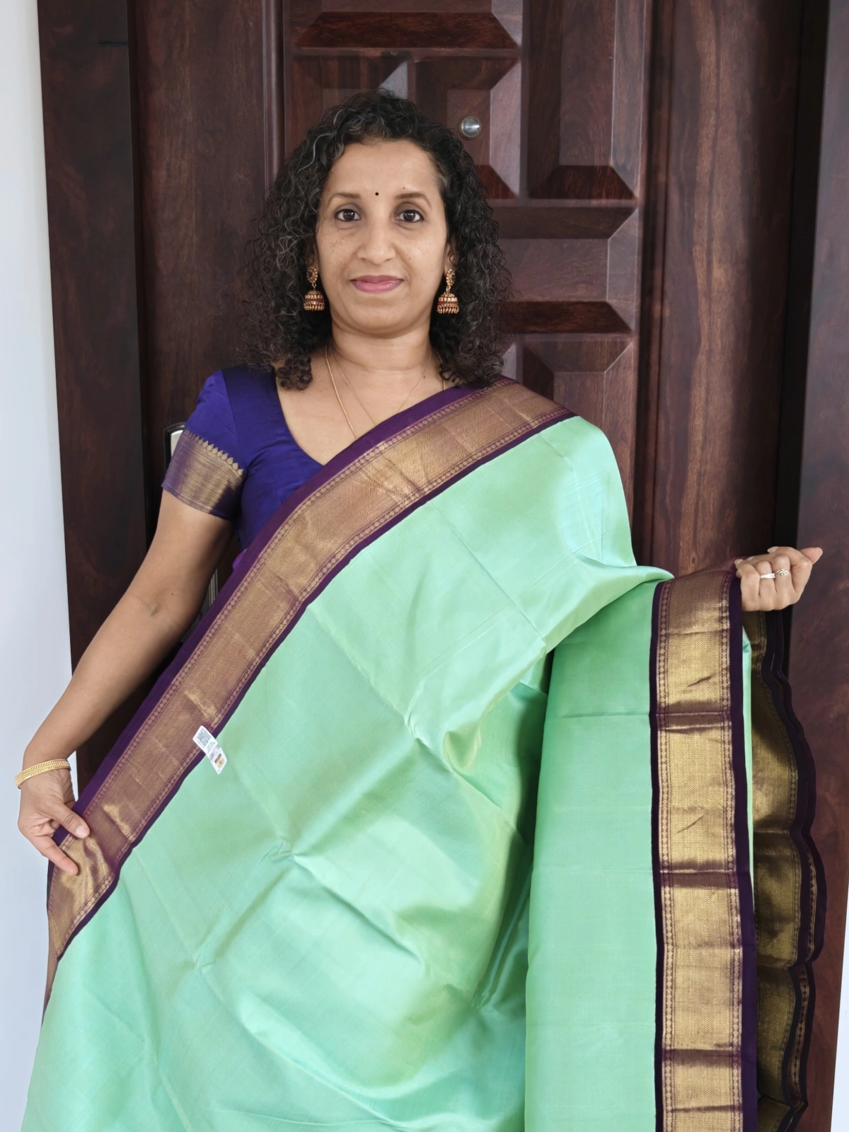 Mint Green And Violet Korvai Kanchipuram Pure Silk Saree Pks044 1